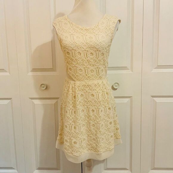 Urban Outfitters Kimchi Blue Cream Medallion Lace Fit and Flare Dress Size 6 - Picture 3 of 13
